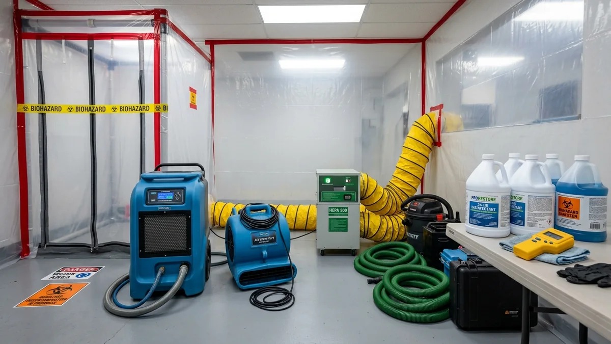 Technicians extracting Category 3 sewage blackwater from a flooded basement in Chicago