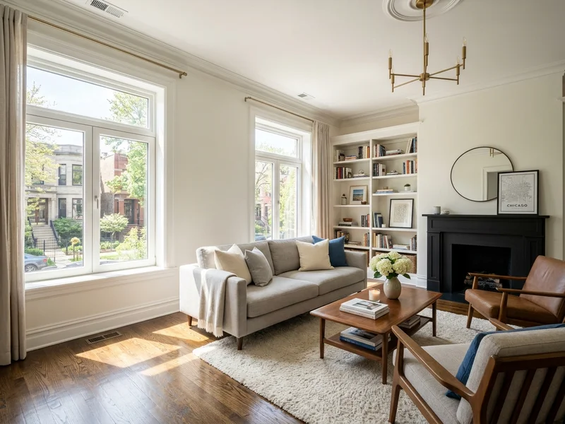 Clean and restored modern Chicago residential living room following professional decontamination
